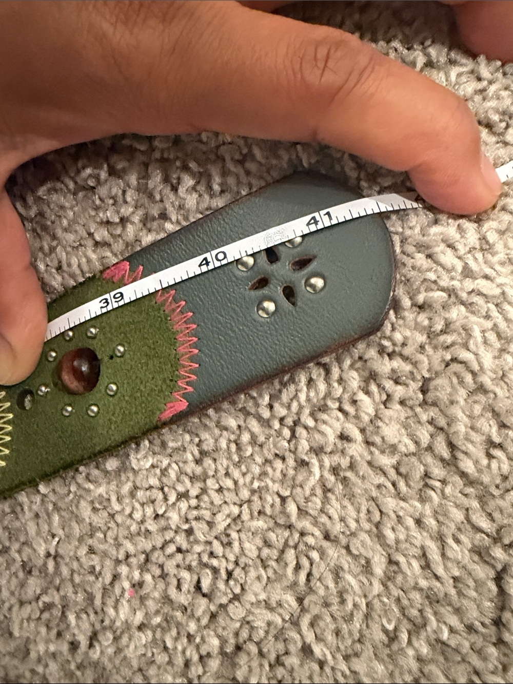 Fossil Women's Dress Belt Size S Large Patchwork Studded Emboidered Brown Green - Picture 8 of 8